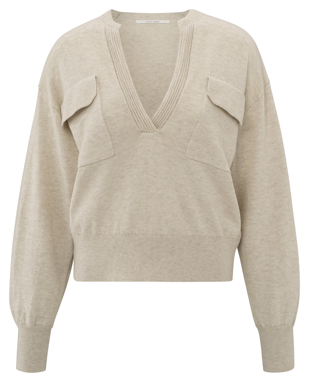 Soft sweater with V-neckline and chest pockets - Yaya the Brand