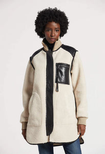 Audrey Shearling with vegan Leather trim coat Adroit Atelier