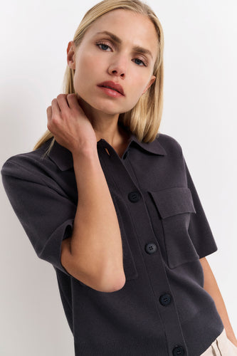 Short sleeve cardigan with chest pockets - Yaya the Brand