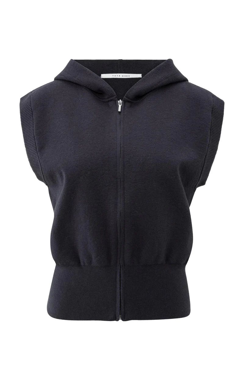Sleeveless Knitted Hoody with Zipper Yaya the Brand