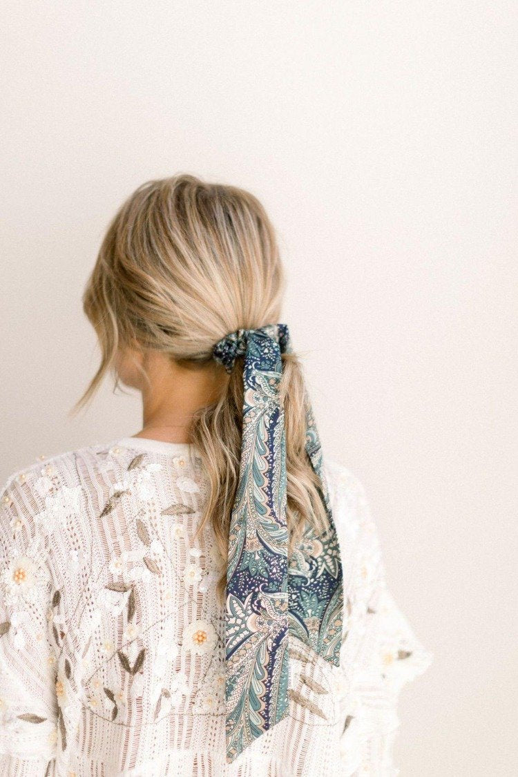 Satin Paisley Seafoam Scrunchie scarf Set Chelsea King