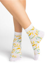 Load image into Gallery viewer, Short Openwork Leaves Lisle Socks Bleuforêt