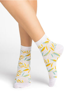 Short Openwork Leaves Lisle Socks Bleuforêt
